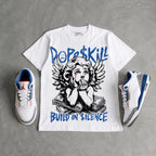 True Blue 3s DopeSkill Oversize Print T-Shirt Build in Silence Graphic