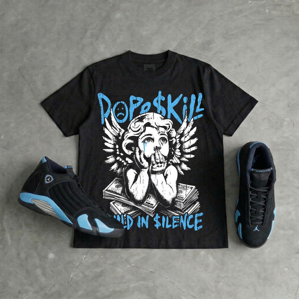 University Blue 14s DopeSkill Oversize Print T-Shirt Build in Silence Graphic