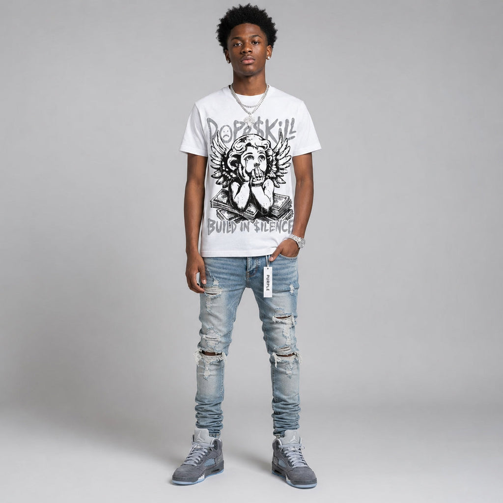 Wolf Grey 5s DopeSkill Oversize Print T-Shirt Build in Silence Graphic