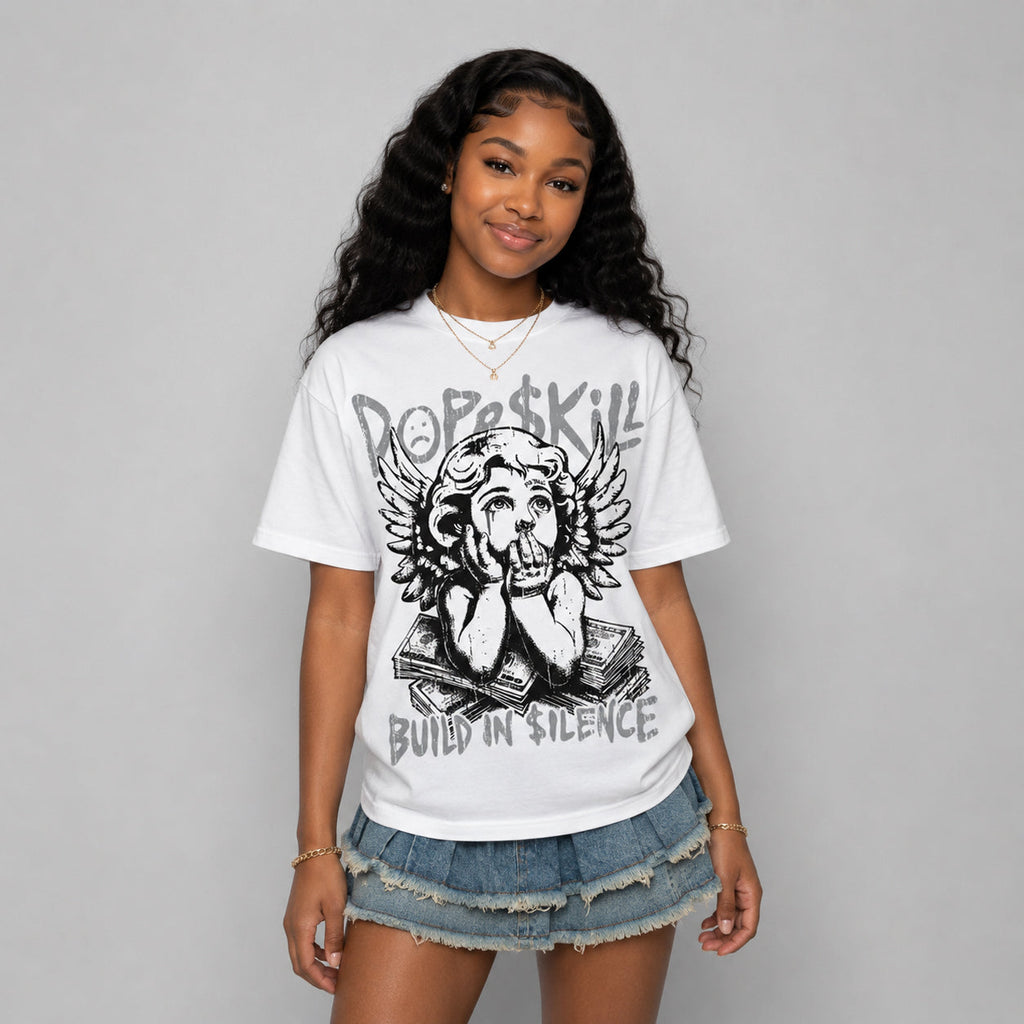 Wolf Grey 5s DopeSkill Oversize Print T-Shirt Build in Silence Graphic