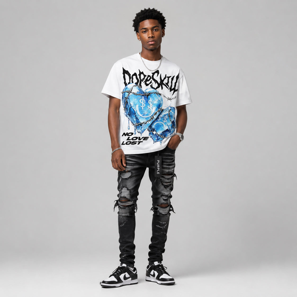Dunk Panda White Black DopeSkill Oversize Print T-Shirt No Love Lost Graphic