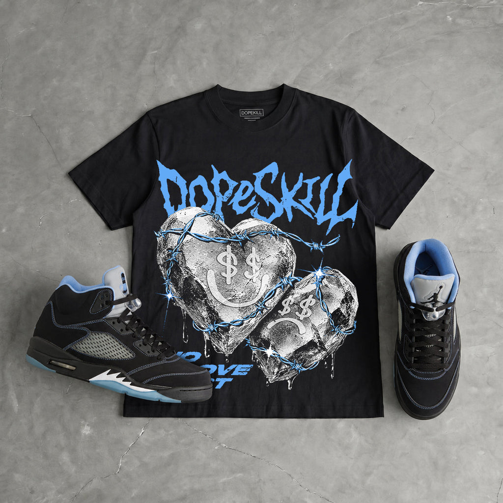 Black University Blue 5s DopeSkill Oversize Print T-Shirt No Love Lost Graphic
