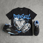 Black University Blue 5s DopeSkill Oversize Print T-Shirt No Love Lost Graphic