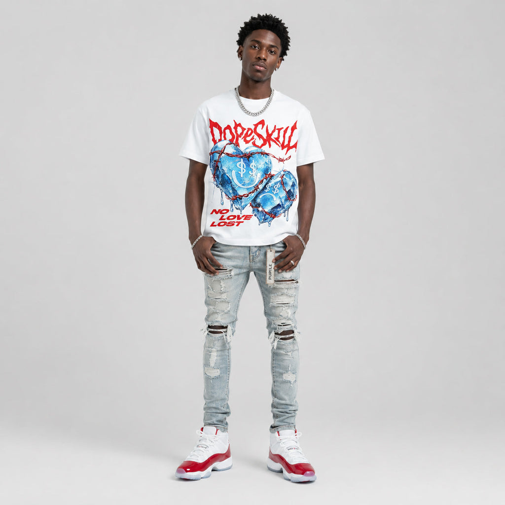 Cherry 11s DopeSkill Oversize Print T-Shirt No Love Lost Graphic