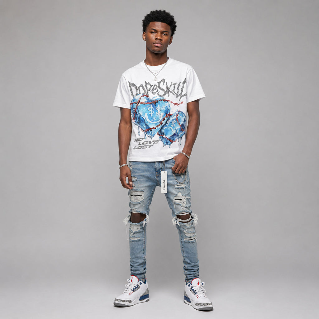 True Blue 3s DopeSkill Oversize Print T-Shirt No Love Lost Graphic