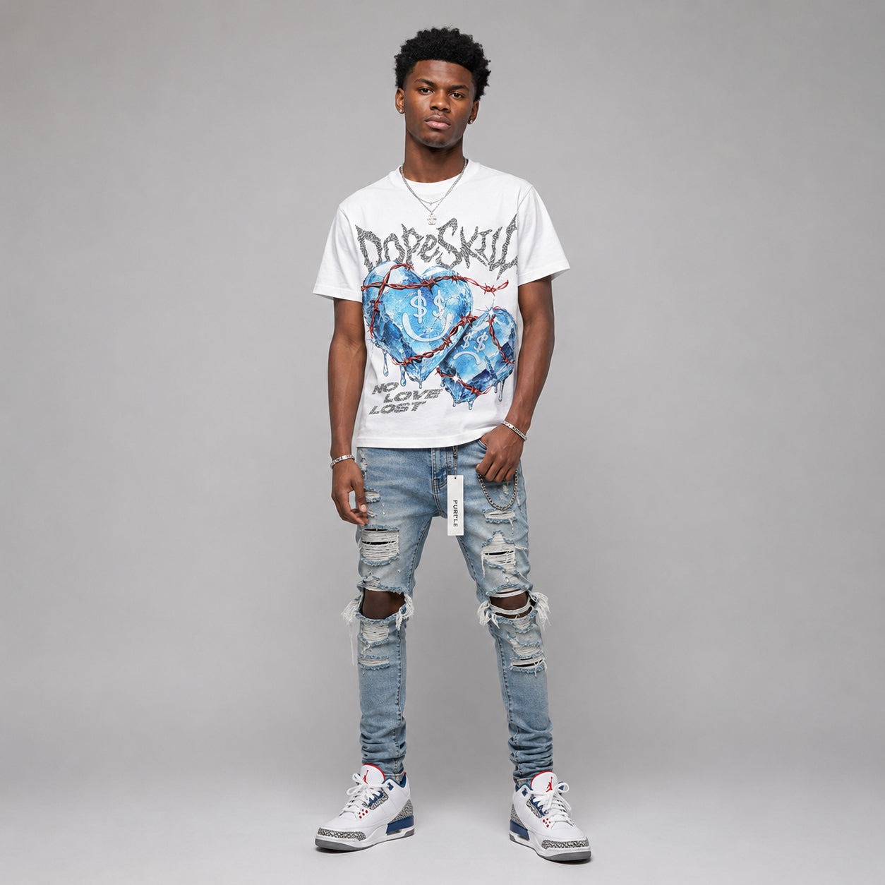 True Blue 3s DopeSkill Oversize Print T-Shirt No Love Lost Graphic