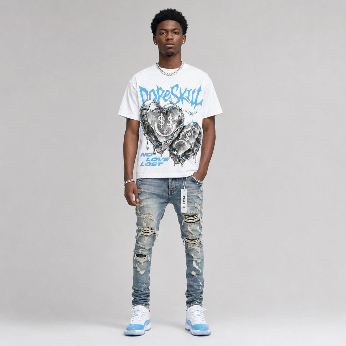 UNC 11s DopeSkill Oversize Print T-Shirt No Love Lost Graphic
