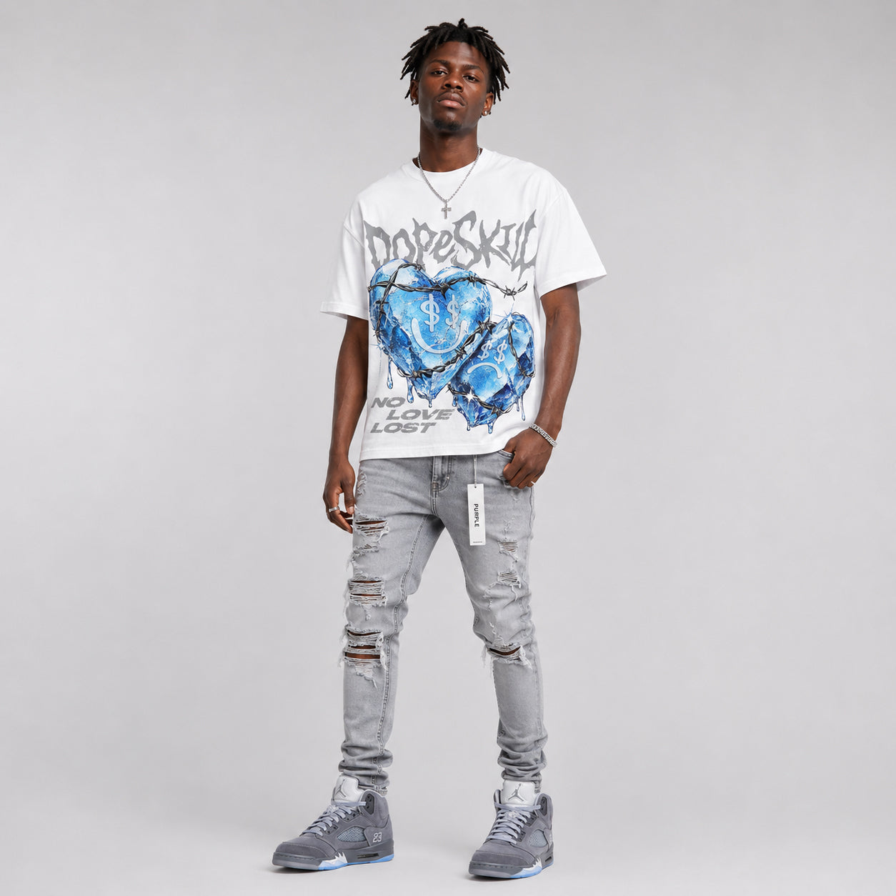 Wolf Grey 5s DopeSkill Oversize Print T-Shirt No Love Lost Graphic
