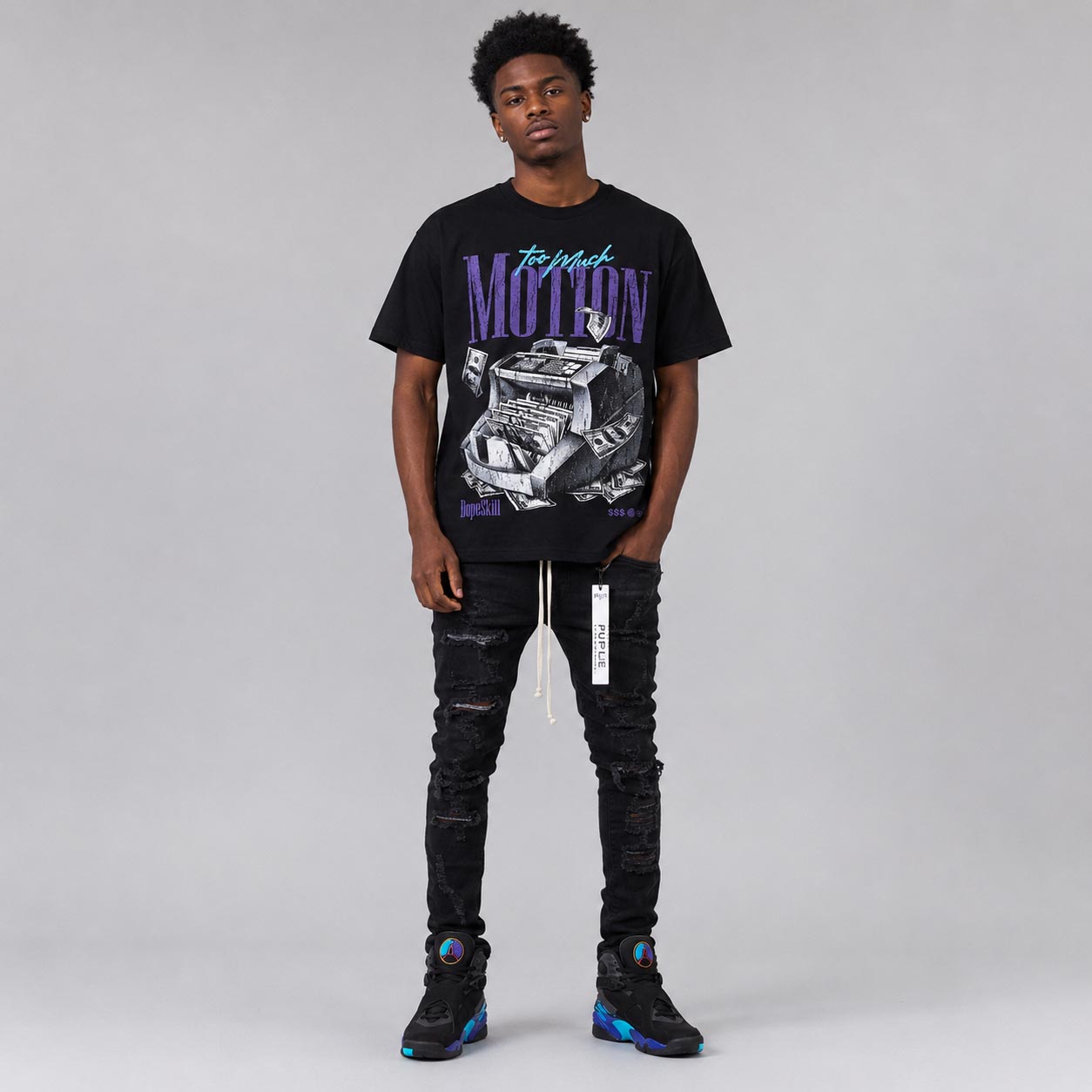 Aqua 8s DopeSkill T-Shirt Too Much Motion Graphic