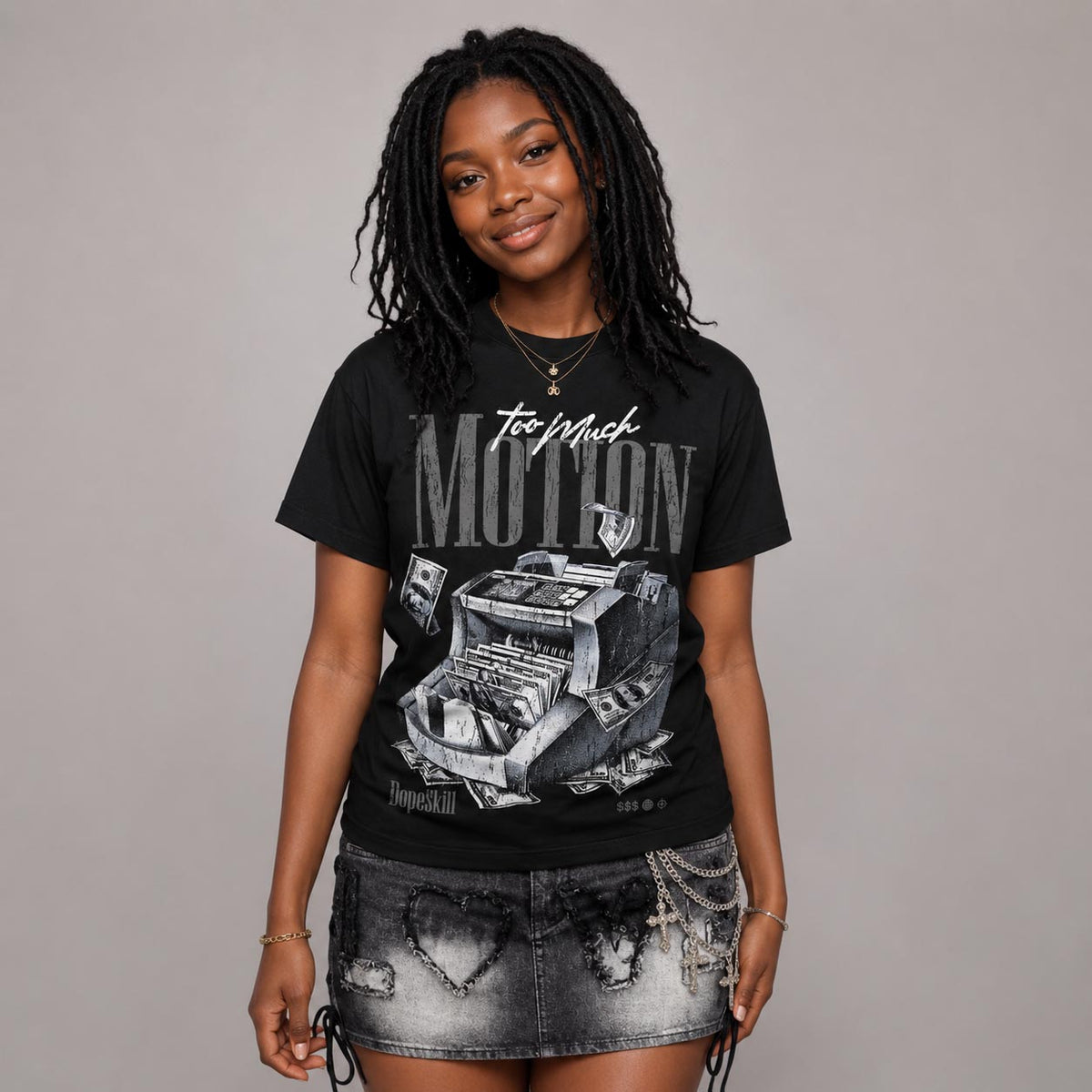 Black Cat 4s DopeSkill T-Shirt Too Much Motion Graphic