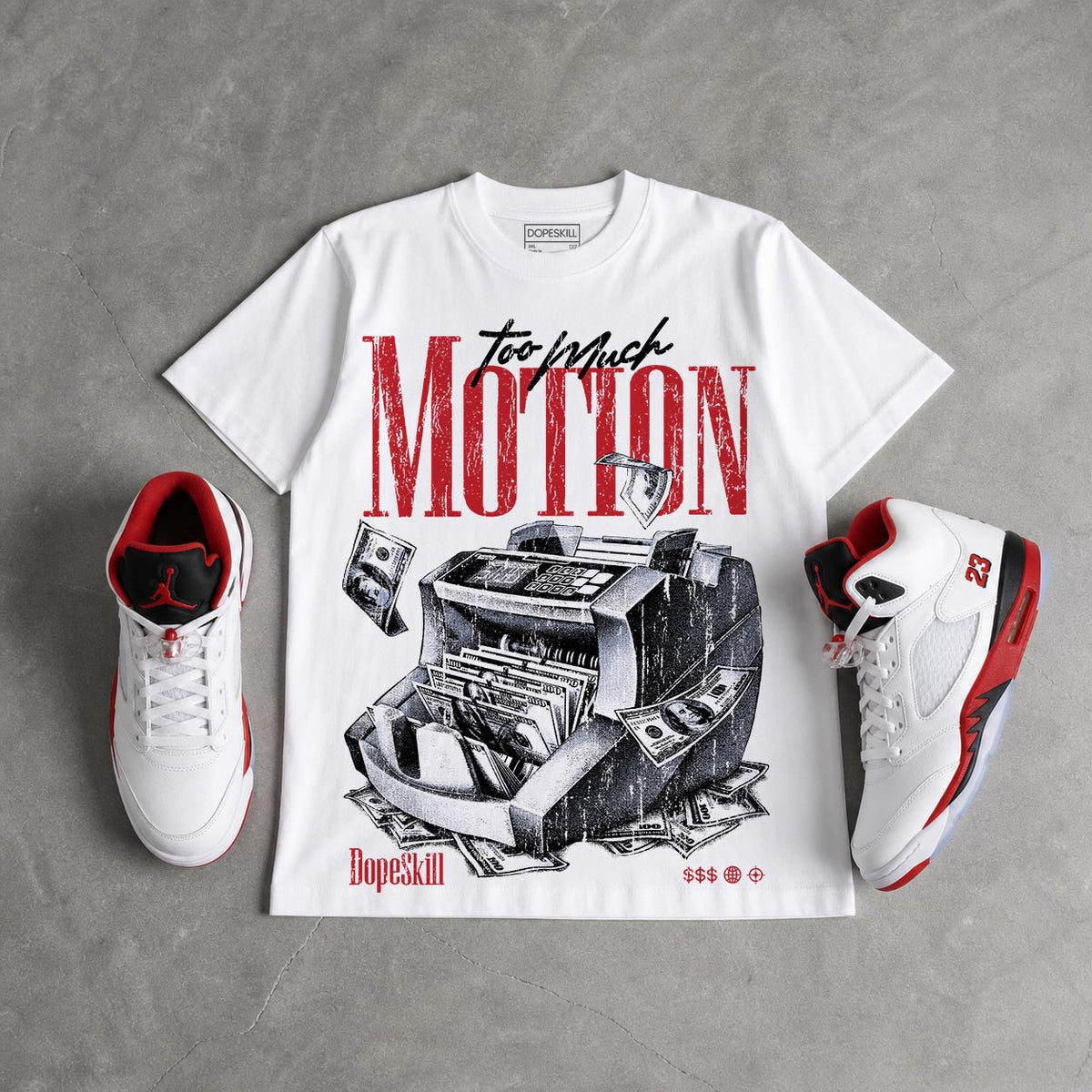 Fire Red “Black Tongue” 5s DopeSkill T-Shirt Too Much Motion Graphic