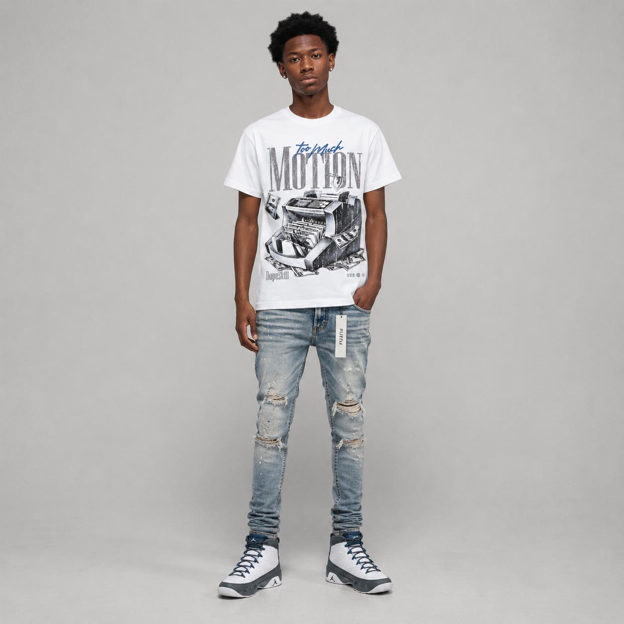 Flint Grey 9s DopeSkill T-Shirt Too Much Motion Graphic