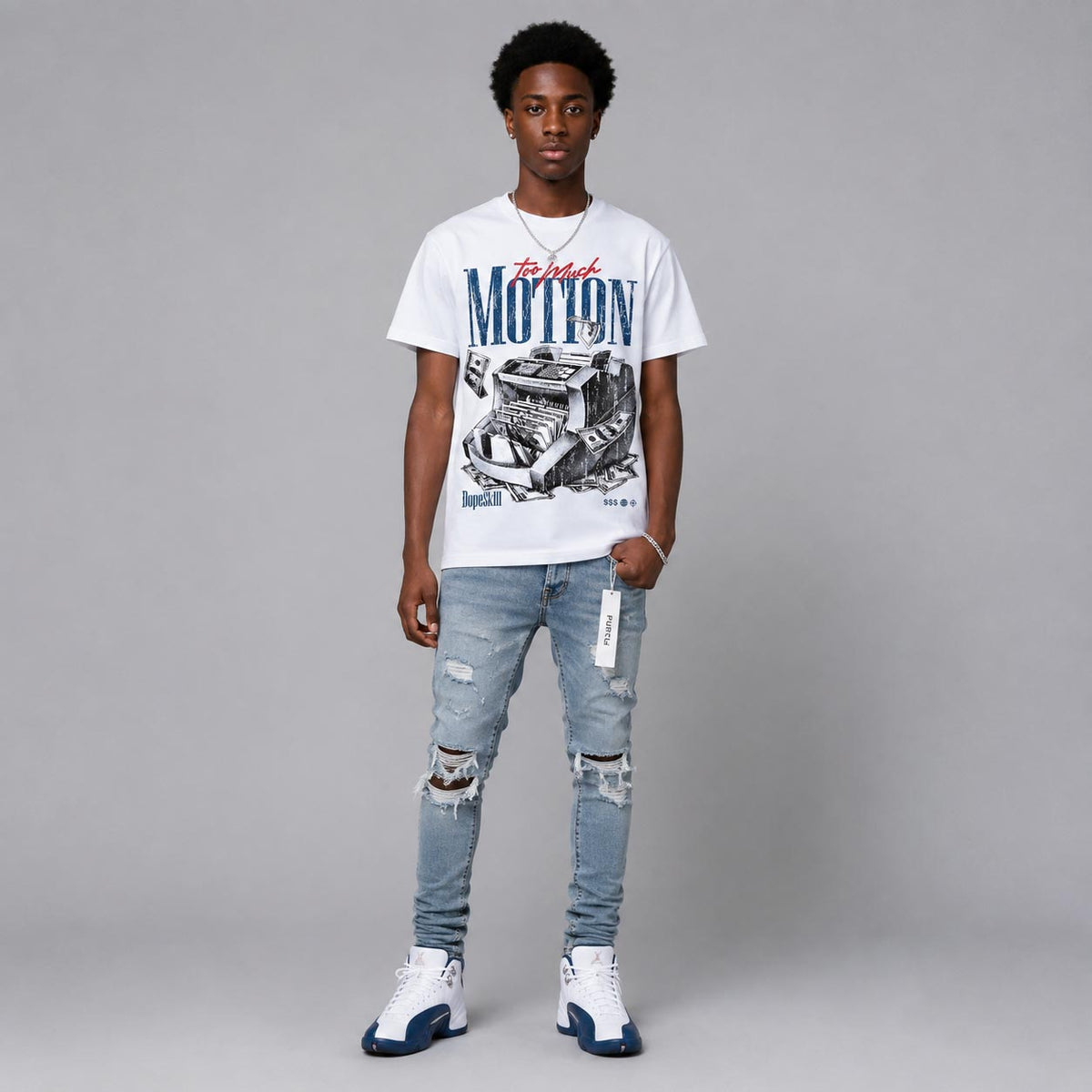 French Blue 12s DopeSkill T-Shirt Too Much Motion Graphic