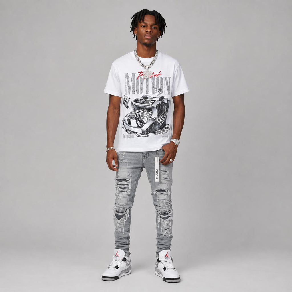 White Cement 4s DopeSkill T-Shirt Too Much Motion Graphic