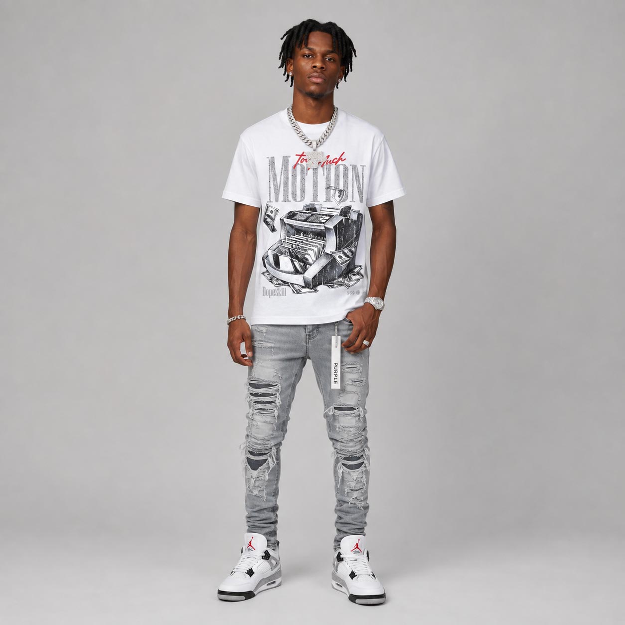 White Cement 4s DopeSkill T-Shirt Too Much Motion Graphic