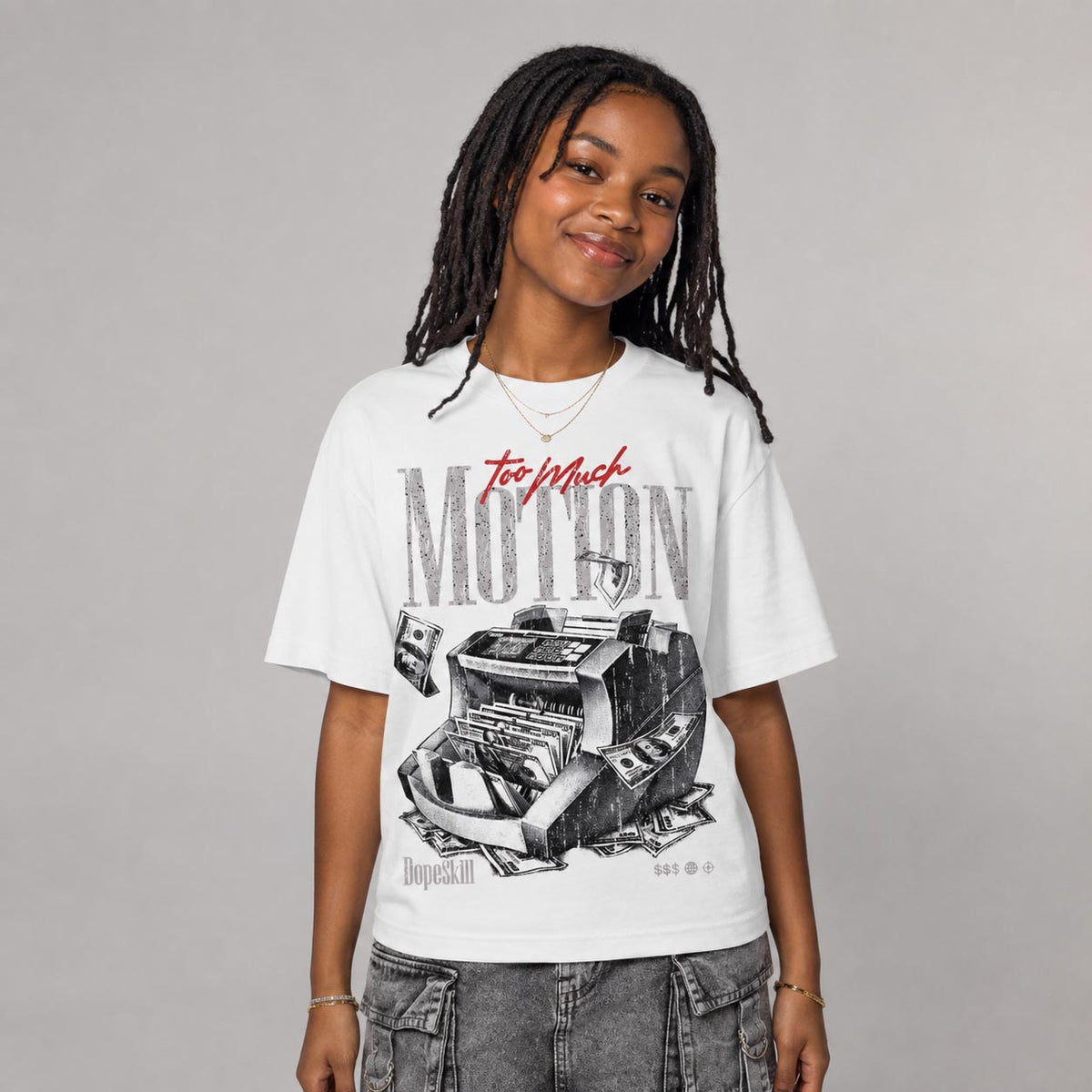 White Cement 4s DopeSkill T-Shirt Too Much Motion Graphic