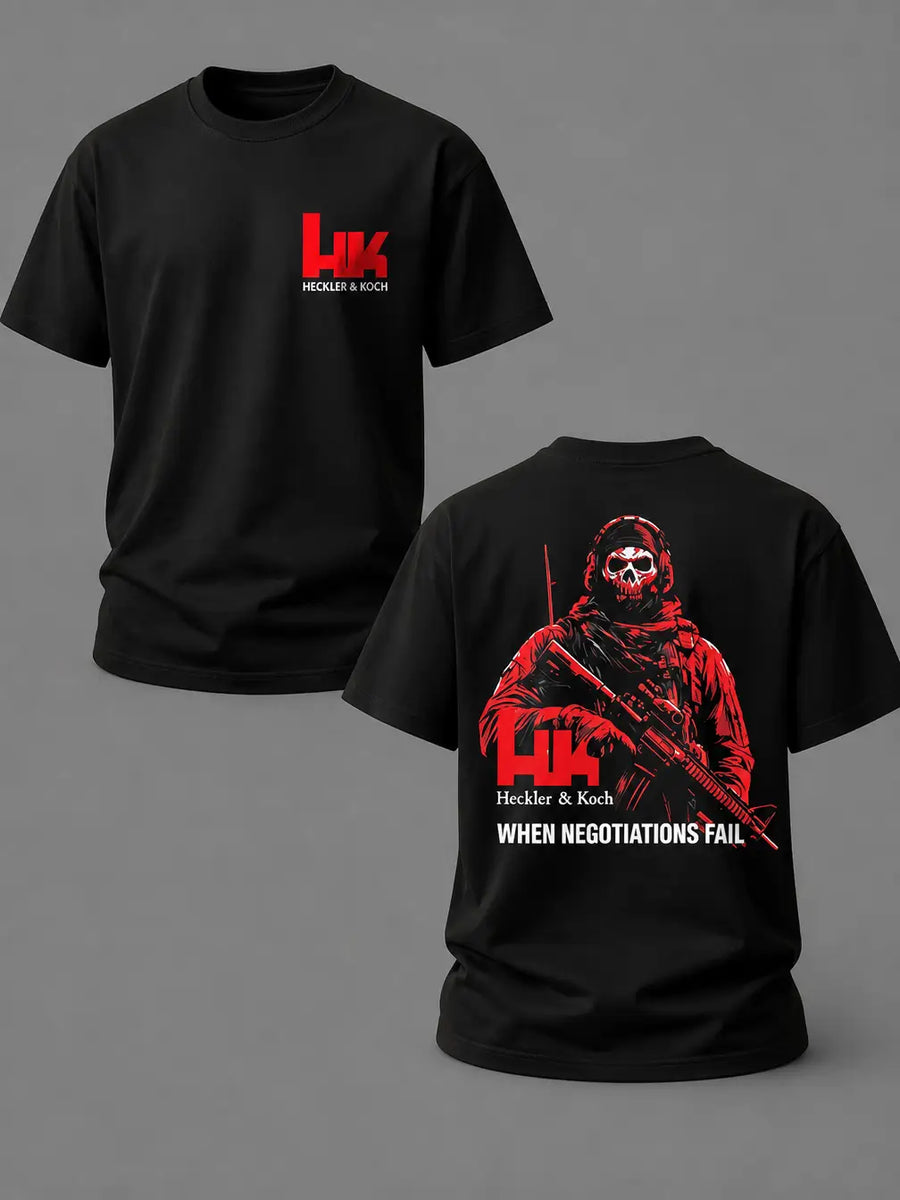 Heckler & Koch When Negotiations Fail Tactical Shirt HK Operator Graphic Tee 2A Second Amendment Firearm Enthusiast Military Tactical Apparel Shooting Range Lifestyle Veteran Gift For Men