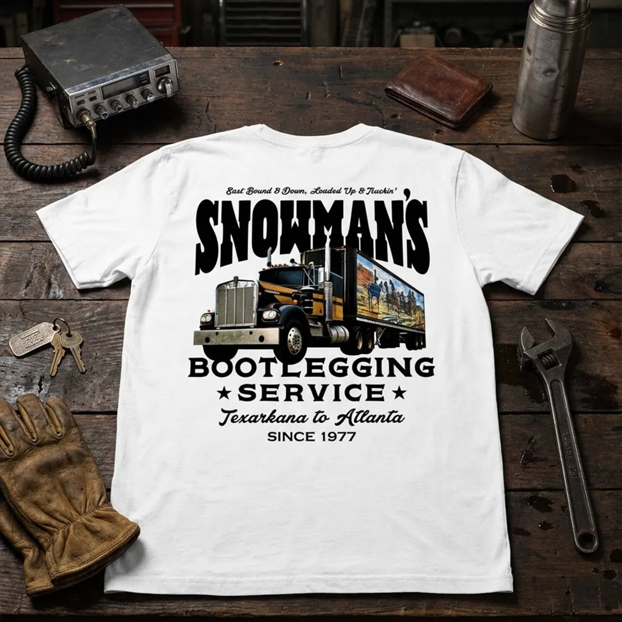 Snowman's Bootlegging Service T-Shirt, Smokeyy and The Bandit Tee #329 - Reel Belly
