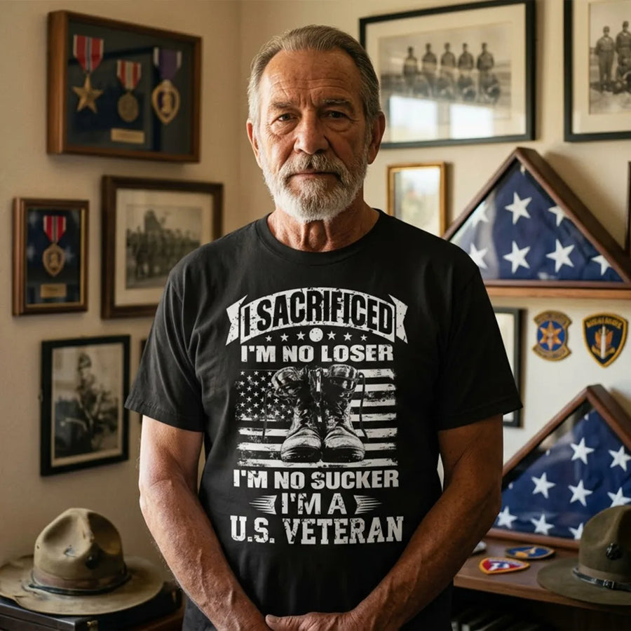 I Sacrificed I'm No Loser I'm No Sucker I'm A US Veteran T-Shirt 5